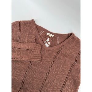 Mystree Women's Large Brown Lace Up Back V Neck Knit Sweater